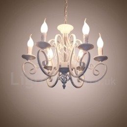 6-lichts rustieke retro vintage zwart-witte hangende kaarskroonluchter