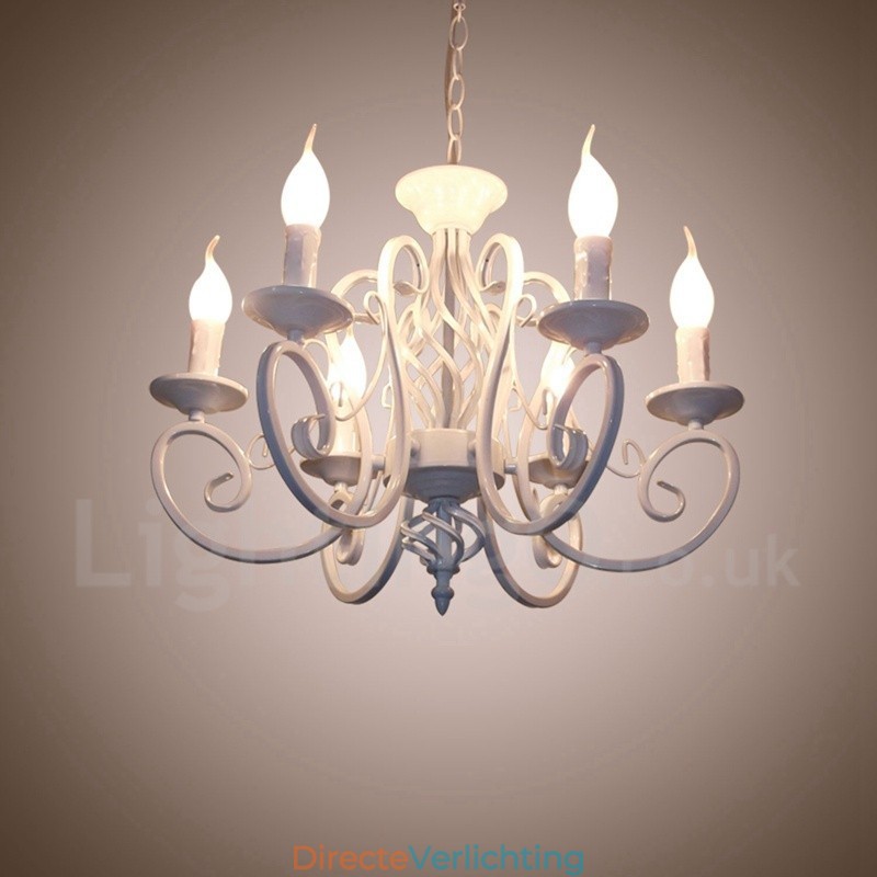 6-lichts rustieke retro vintage zwart-witte hangende kaarskroonluchter