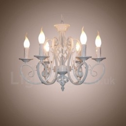 6-lichts rustieke retro vintage zwart-witte hangende kaarskroonluchter