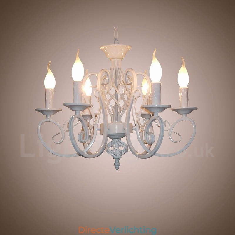 6-lichts rustieke retro vintage zwart-witte hangende kaarskroonluchter