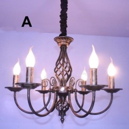 6-lichts rustieke retro vintage zwart-witte hangende kaarskroonluchter