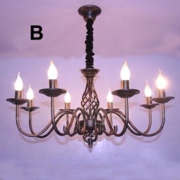 6-lichts rustieke retro vintage zwart-witte hangende kaarskroonluchter