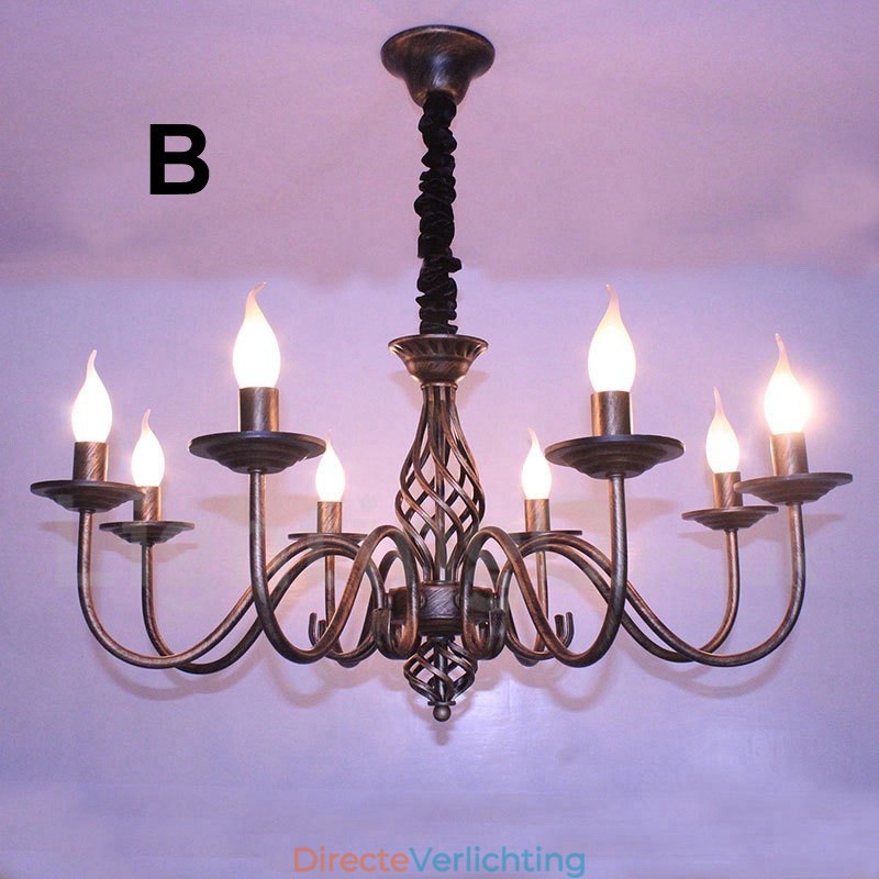 6-lichts rustieke retro vintage zwart-witte hangende kaarskroonluchter