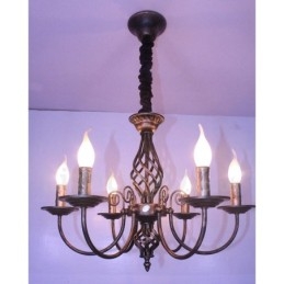 6-lichts rustieke retro vintage zwart-witte hangende kaarskroonluchter