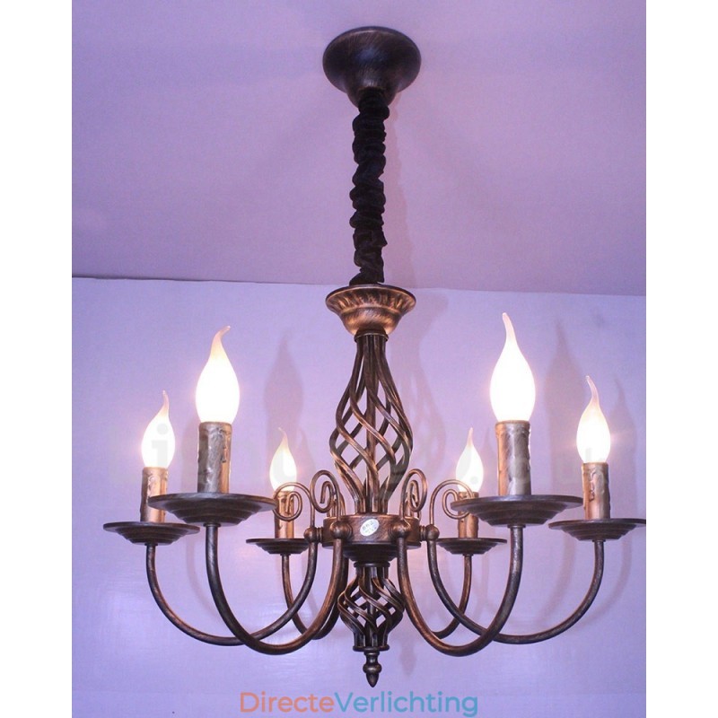 6-lichts rustieke retro vintage zwart-witte hangende kaarskroonluchter