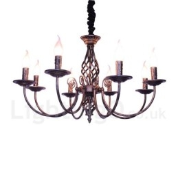 6-lichts rustieke retro vintage zwart-witte hangende kaarskroonluchter
