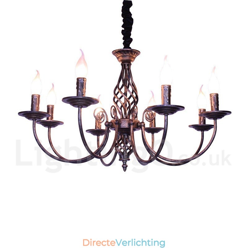6-lichts rustieke retro vintage zwart-witte hangende kaarskroonluchter