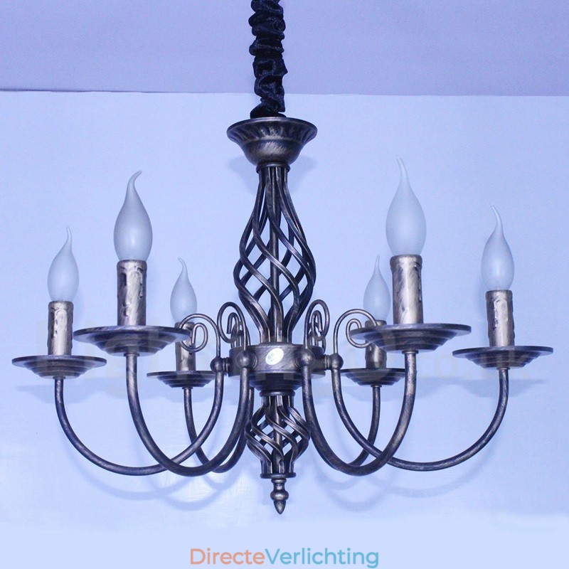 6-lichts rustieke retro vintage zwart-witte hangende kaarskroonluchter