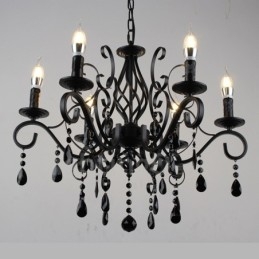 6-lichts kristal rustieke retro vintage zwart wit blauwe hangkaars kroonluchter