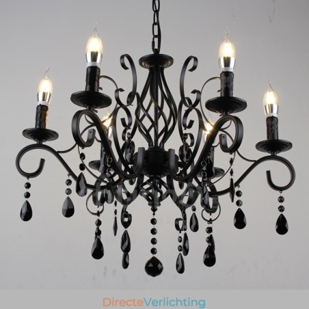 6-lichts kristal rustieke retro vintage zwart wit blauwe hangkaars kroonluchter 6-lichts kristal rustieke retro vintage zwart wit blauwe hangkaars kroonluchter
