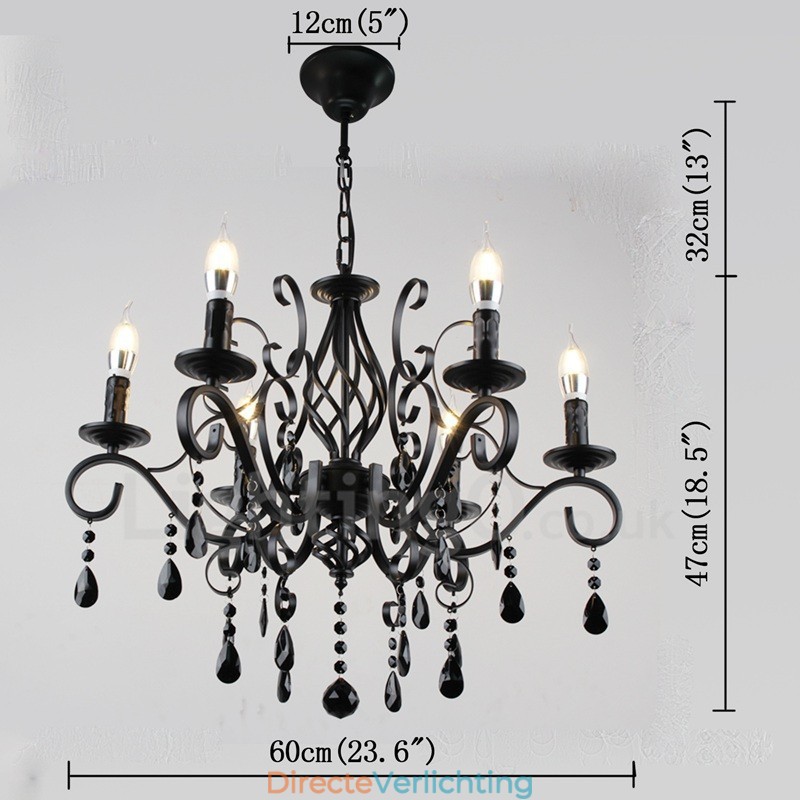 6-lichts kristal rustieke retro vintage zwart wit blauwe hangkaars kroonluchter