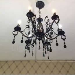 6-lichts kristal rustieke retro vintage zwart wit blauwe hangkaars kroonluchter