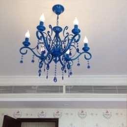 6-lichts kristal rustieke retro vintage zwart wit blauwe hangkaars kroonluchter