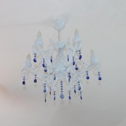 6-lichts kristal rustieke retro vintage zwart wit blauwe hangkaars kroonluchter
