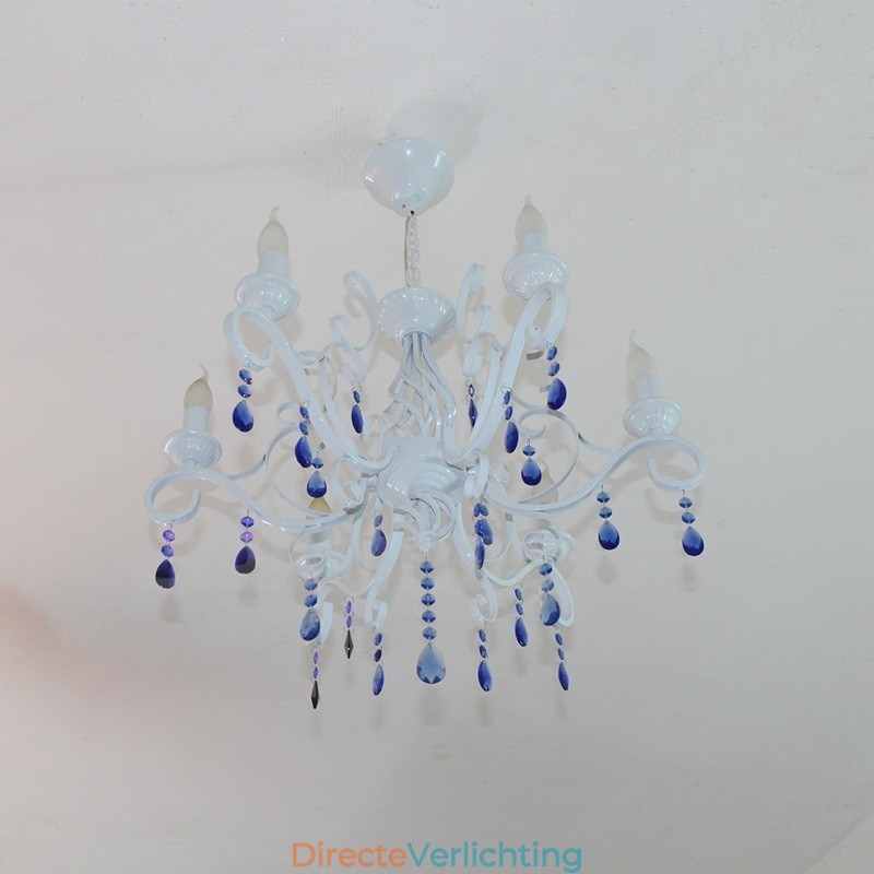 6-lichts kristal rustieke retro vintage zwart wit blauwe hangkaars kroonluchter