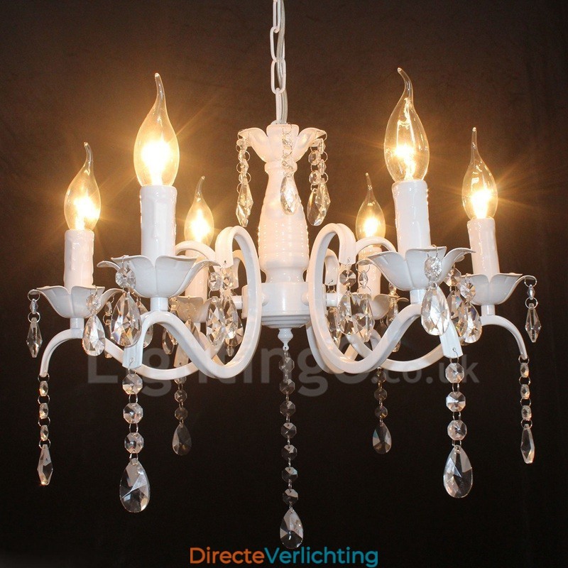 6-lichts kristallen rustieke retro vintage witte hangende kaars kroonluchter