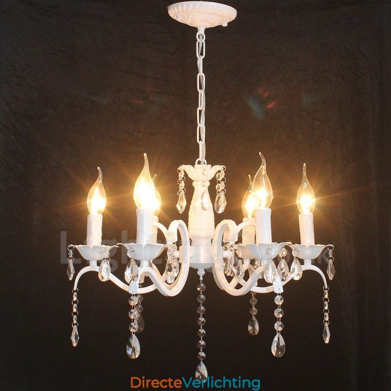 6-lichts kristallen rustieke retro vintage witte hangende kaars kroonluchter