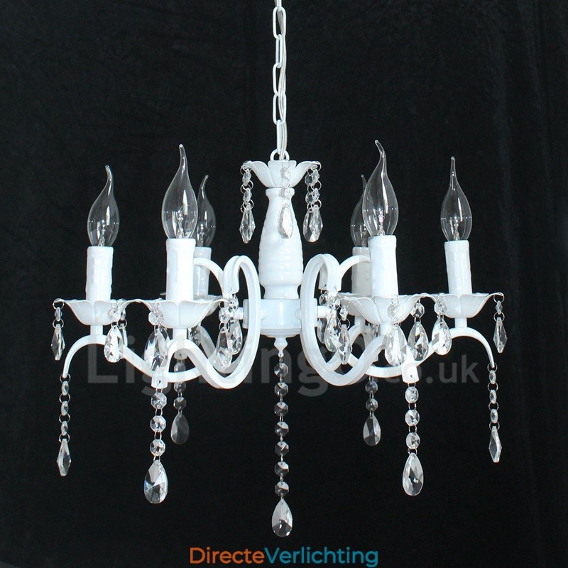 6-lichts kristallen rustieke retro vintage witte hangende kaars kroonluchter
