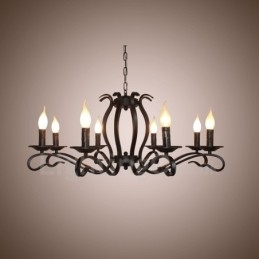 8-lichts rustieke retro vintage zwarte hangende kaars kroonluchter