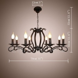 8-lichts rustieke retro vintage zwarte hangende kaars kroonluchter
