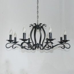 8-lichts rustieke retro vintage zwarte hangende kaars kroonluchter