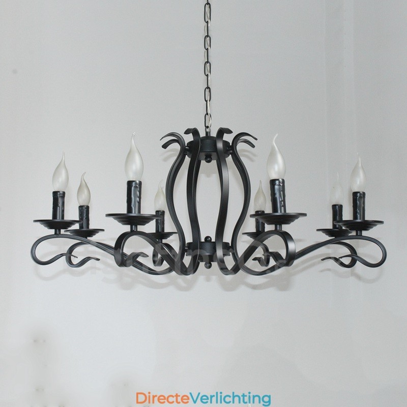 8-lichts rustieke retro vintage zwarte hangende kaars kroonluchter