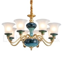 Retro Vintage Messing Keramiek Hangende Kaars Kroonluchter met Glazen Kapjes
