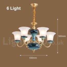 Retro Vintage Messing Keramiek Hangende Kaars Kroonluchter met Glazen Kapjes