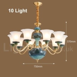 Retro Vintage Messing Keramiek Hangende Kaars Kroonluchter met Glazen Kapjes