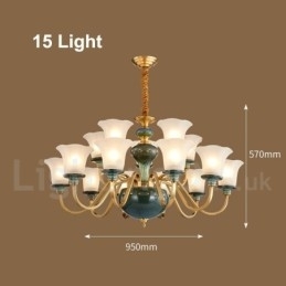 Retro Vintage Messing Keramiek Hangende Kaars Kroonluchter met Glazen Kapjes