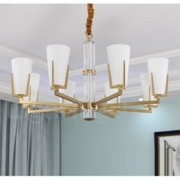 Retro Vintage Messing Kristallen Hangkaars Kroonluchter met Glazen Kapjes