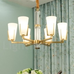 Retro Vintage Messing Kristallen Hangkaars Kroonluchter met Glazen Kapjes