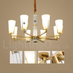 Retro Vintage Messing Kristallen Hangkaars Kroonluchter met Glazen Kapjes