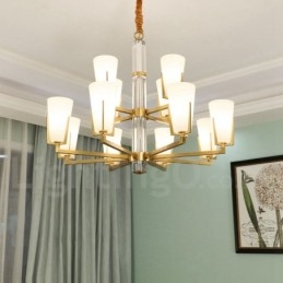 Retro Vintage Messing Kristallen Hangkaars Kroonluchter met Glazen Kapjes