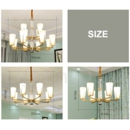 Retro Vintage Messing Kristallen Hangkaars Kroonluchter met Glazen Kapjes