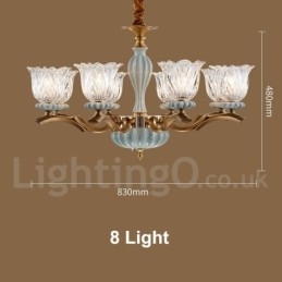 Retro Vintage Messing Keramiek Hangende Kaars Kroonluchter met Glazen Kapjes
