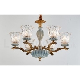Retro Vintage Messing Keramiek Hangende Kaars Kroonluchter met Glazen Kapjes