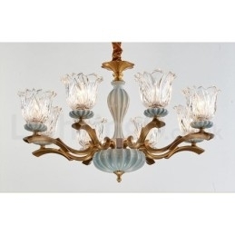 Retro Vintage Messing Keramiek Hangende Kaars Kroonluchter met Glazen Kapjes