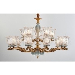 Retro Vintage Messing Keramiek Hangende Kaars Kroonluchter met Glazen Kapjes