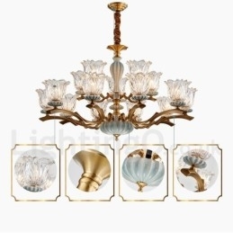 Retro Vintage Messing Keramiek Hangende Kaars Kroonluchter met Glazen Kapjes