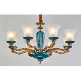 Retro Vintage Messing Keramiek Hangende Kaars Kroonluchter met Glazen Kapjes