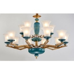Retro Vintage Messing Keramiek Hangende Kaars Kroonluchter met Glazen Kapjes