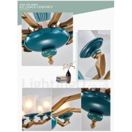 Retro Vintage Messing Keramiek Hangende Kaars Kroonluchter met Glazen Kapjes
