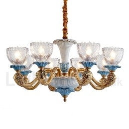 Retro Vintage Messing Keramiek Hangende Kaars Kroonluchter met Glazen Kapjes