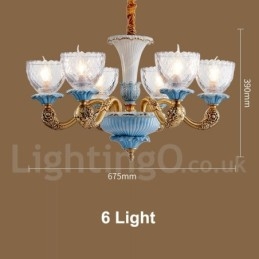 Retro Vintage Messing Keramiek Hangende Kaars Kroonluchter met Glazen Kapjes
