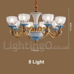 Retro Vintage Messing Keramiek Hangende Kaars Kroonluchter met Glazen Kapjes