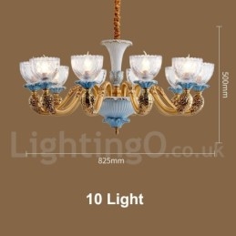 Retro Vintage Messing Keramiek Hangende Kaars Kroonluchter met Glazen Kapjes