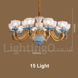 Retro Vintage Messing Keramiek Hangende Kaars Kroonluchter met Glazen Kapjes