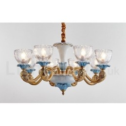 Retro Vintage Messing Keramiek Hangende Kaars Kroonluchter met Glazen Kapjes