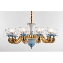 Retro Vintage Messing Keramiek Hangende Kaars Kroonluchter met Glazen Kapjes
